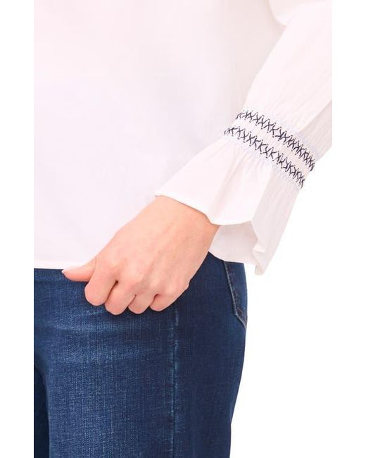 Halogen® Blue Contrast Smocked Cuff Top