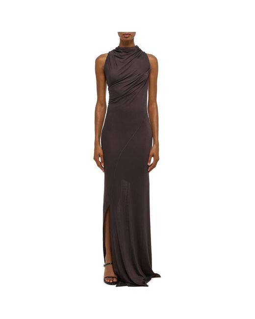 Helmut Lang Wind Ruched Jersey Maxi Dress in Brown | Lyst Helmut Lang Wind Ruched Jersey Maxi Dress in Brown | Lyst