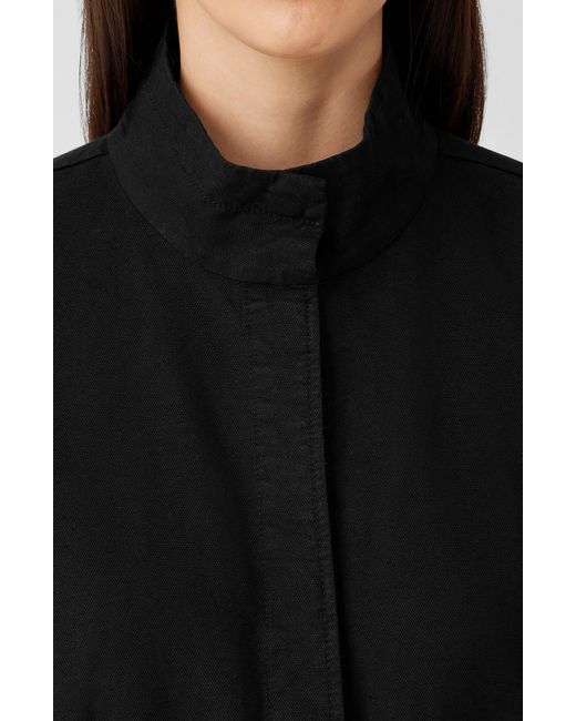 Eileen Fisher Black Stand Collar Organic Cotton Blend Jacket