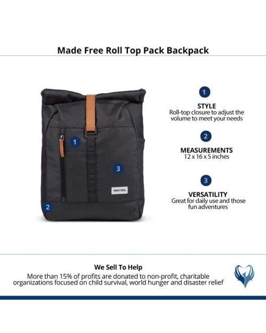 Made Free Black Roll Top Pack Backpack for men
