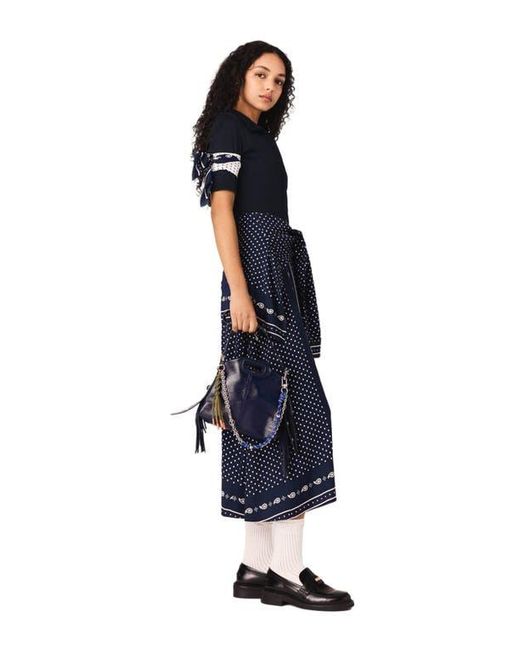 Maje Blue Patterned Mixed-Material Dress