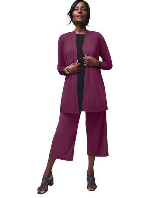 Jessica London Purple Stretch Knit Open Front Knit Topper