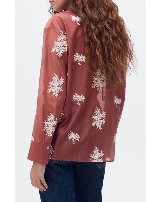 Mango Embroidered Semisheer Button-Up Shirt