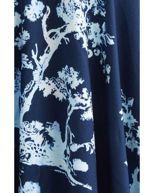 Erdem Blue Gathered Floral Print Jersey Midi Dress