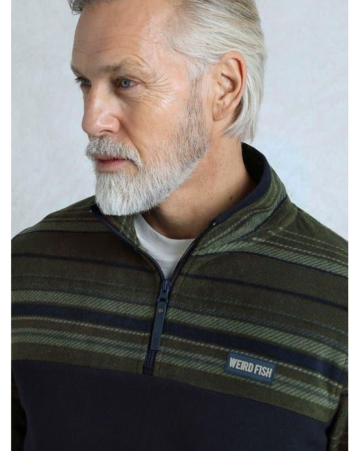 Weird Fish Black Gilbert 1/4 Zip Striped Microfleece for men