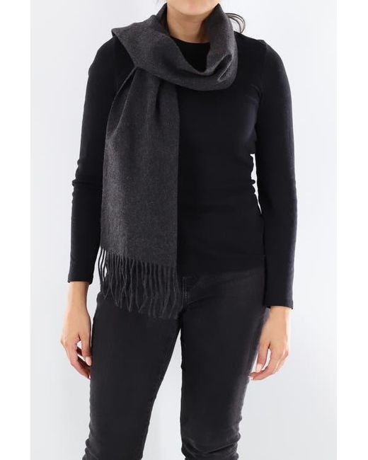 La Fiorentina Black Solid Scarf With Fringe Border