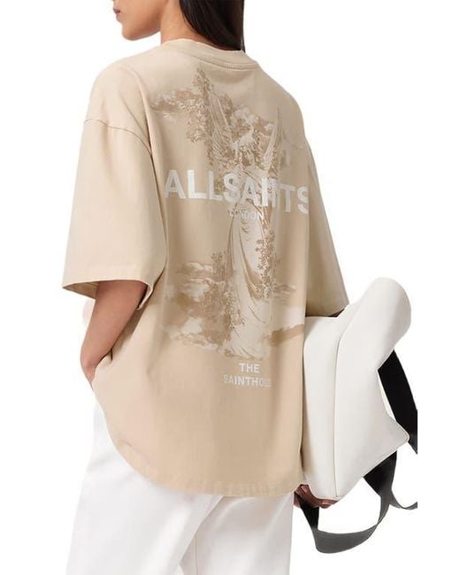 AllSaints Natural Guardian Amelie Oversize Cotton Graphic T-Shirt
