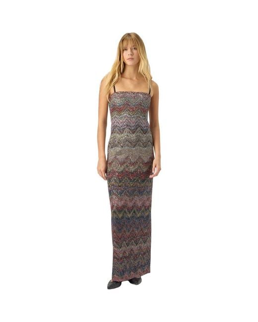 Missoni Women's Brown Bustier Long Dress With Zigzag Pattern