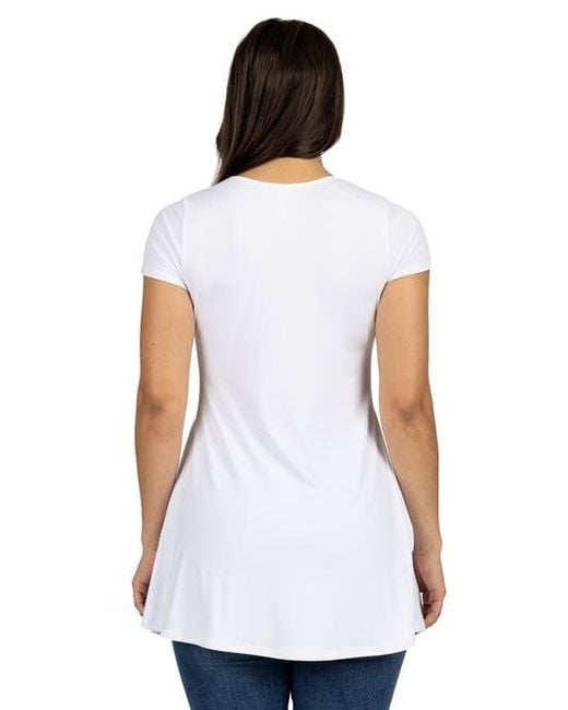 24seven Comfort Apparel White Maternity Short Sleeve Flared Tunic Top