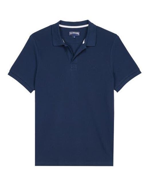 Vilebrequin Blue Solid Cotton Polo for men