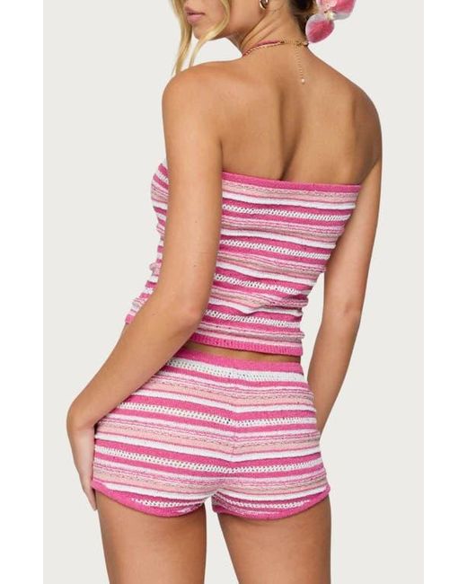 Edikted Pink Stripe Knit Strapless Top