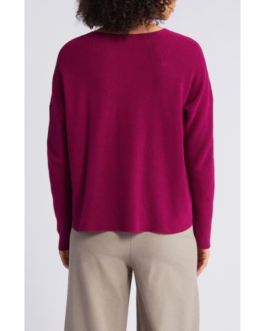 Eileen Fisher Red V-neck Organic Cotton Pullover Sweater