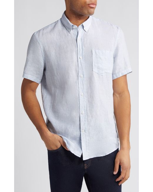 Nordstrom White Trim Fit Short Sleeve Linen Button-down Shirt for men