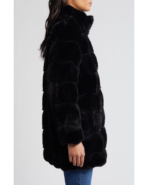 Via Spiga Black Wavy Reversible Faux Fur Quilted Coat