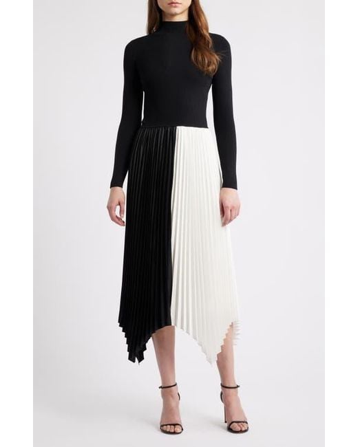 Tahari The Elsa Long Sleeve Mixed Media Midi Dress in Black | Lyst Tahari The Elsa Long Sleeve Mixed Media Midi Dress in Black | Lyst