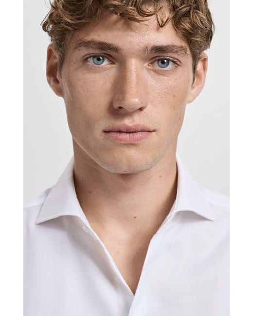 Mango White Slim Fit Cotton Button-Up Shirt for men