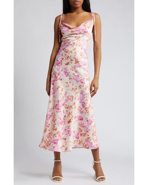 Wayf Pink The Beverly Cowl Neck Midi Dress