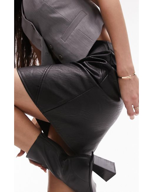 TOPSHOP Black Paneled Faux Leather Miniskirt