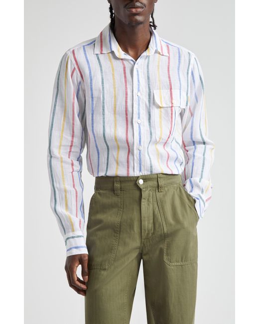 Drake's White Primary Stripe Linen Button-up Shirt for men