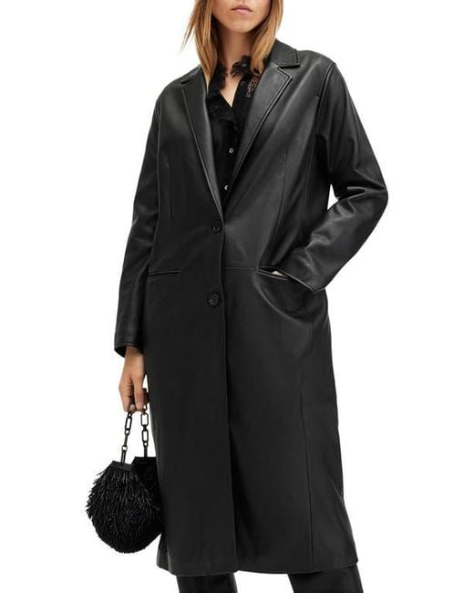 AllSaints Black Aire Leather Coat