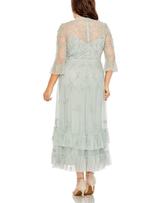 Mac Duggal Green Plus Flutter Half Length Sleeve High Neck Embellished Dress
