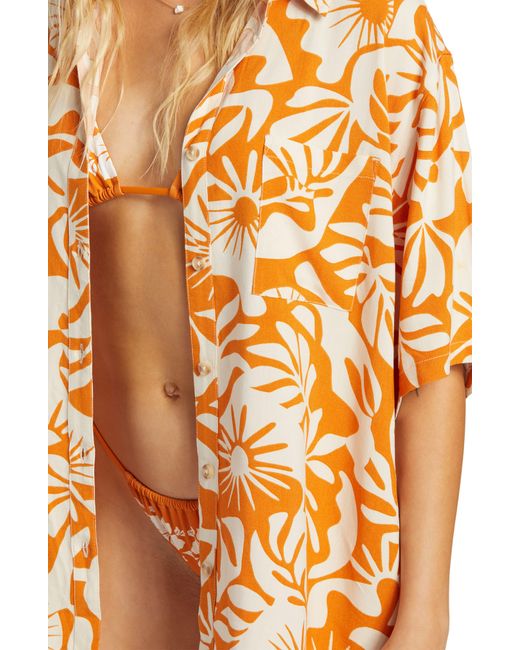 Billabong Orange On Vacation Oversize Floral Button-up Shirt
