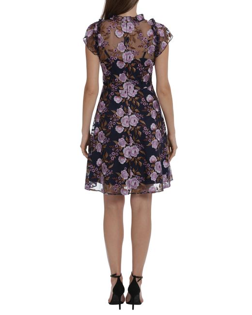 Maggy London Multicolor Floral Embroidery Fit & Flare Dress