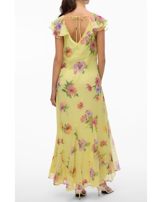 Vero Moda Yellow Smilla Floral Print Ruffle Dress