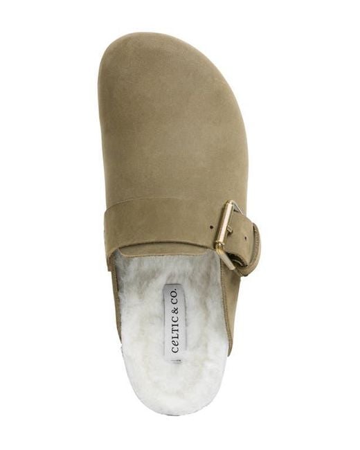 Celtic & Co. Green Sheep Lined Strap Detail Clog