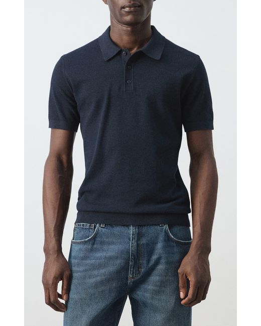 Mango Blue Fine Knit Polo for men