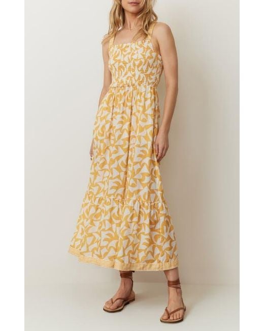 Marine Layer Natural Selene Geo Print Smocked Tiered Maxi Sundress
