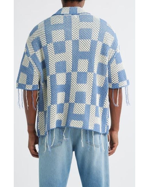 Honor The Gift Blue Fringe Open Stitch Button-Up Shirt for men