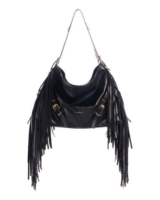 Givenchy Black Medium Voyou Fringe Leather Hobo Bag