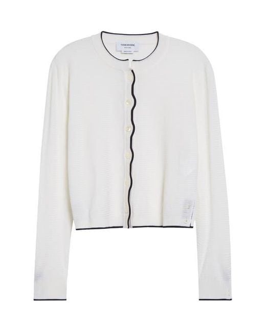 Thom Browne Blue Textured Stitch Virgin Wool Crewneck Cardigan