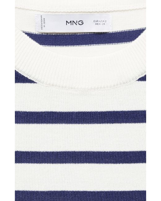 Mango White Stripe Short Sleeve Sweater