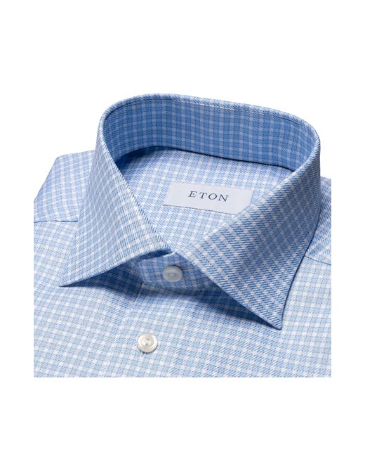 Eton of Sweden Blue Slim Fit Check Organic Cotton Dress Shirt for men
