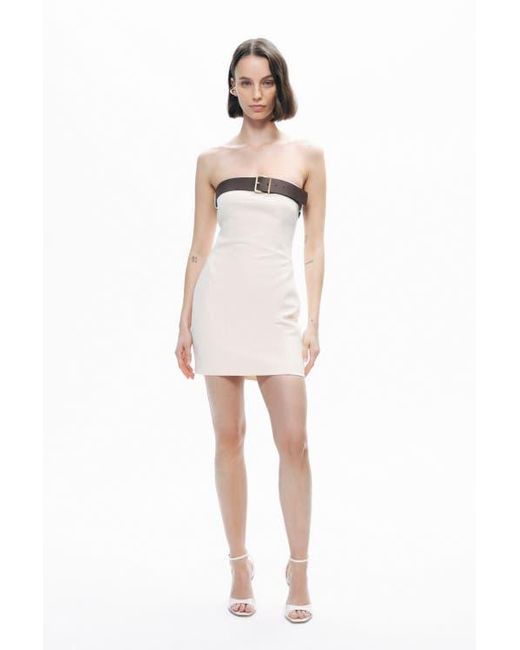 Nocturne Women's White Belt Detailed Mini Dress