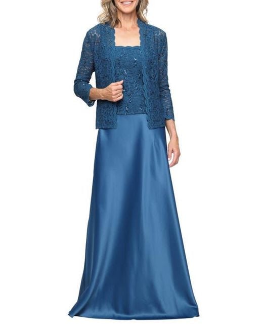 green emerald velvet dress Alex Evenings Sequin Midi Dress with Jacket - Blue main image 1