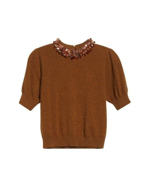 Ulla Johnson Black Crystal Collar Short Sleeve Cashmere Sweater
