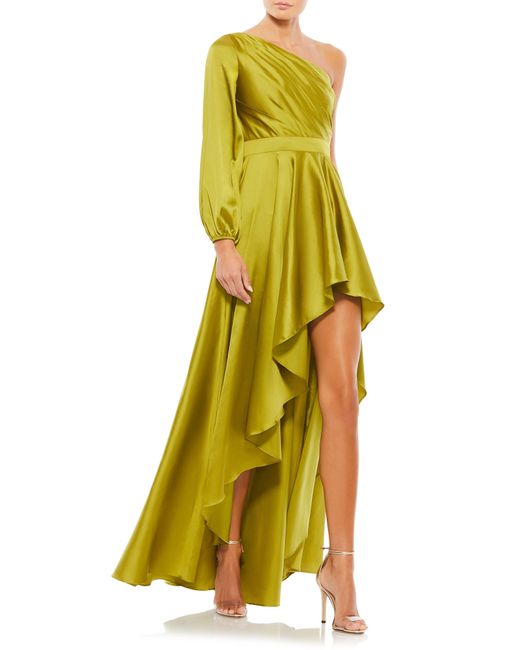Mac Duggal Yellow One-shoulder Single Long Sleeve High-low Gown