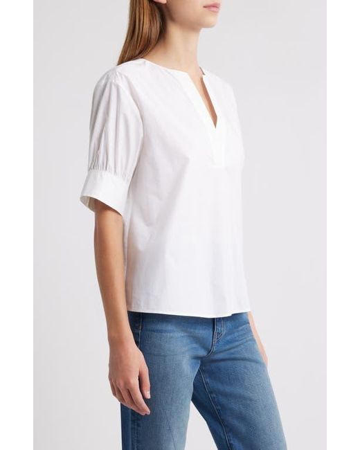 FRAME White Split Neck Organic Cotton Popover Top