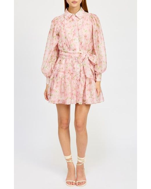 En Saison Pink Josette Floral Long Sleeve Mini Shirtdress