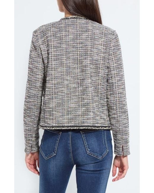 Lyssé Gray Collarless Stretch Tweed Jacket