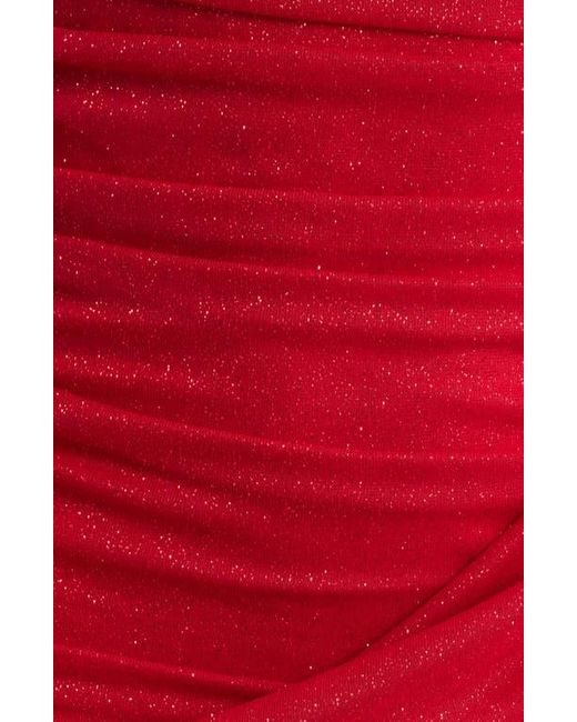 Jump Apparel Red Metallic Drape Front Long Sleeve Minidress