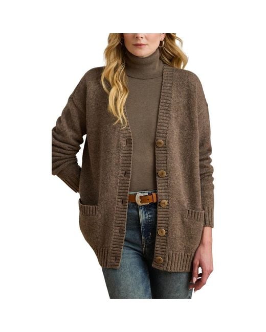 Ralph Lauren Women's Brown Long Wool Blend Cardigan
