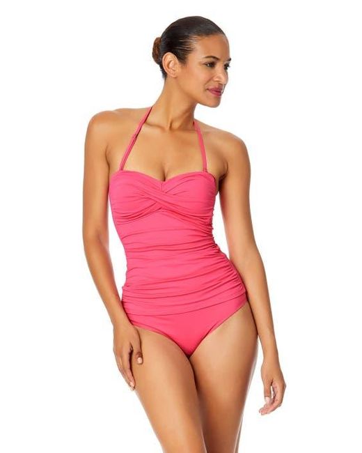 Anne Cole Pink Tiger Dance Twist Front Bandeaukini Swim Top