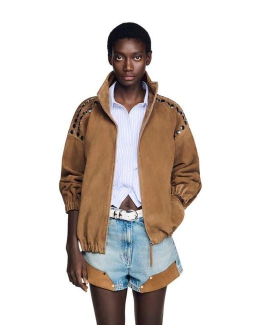 Sandro Natural Studded Suede Jacket