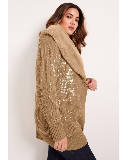 June + Vie Red Sequin Button-Up Sweater