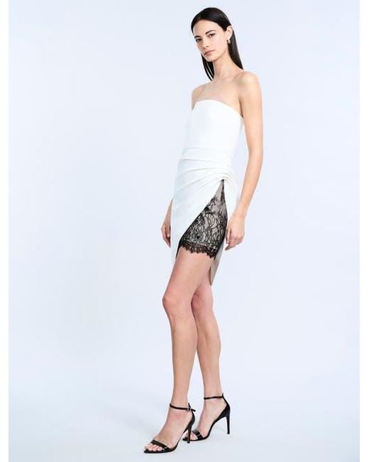 BCBGMAXAZRIA White Strapless Lace Inset Dress