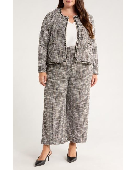 Lyssé Gray Collarless Stretch Tweed Jacket